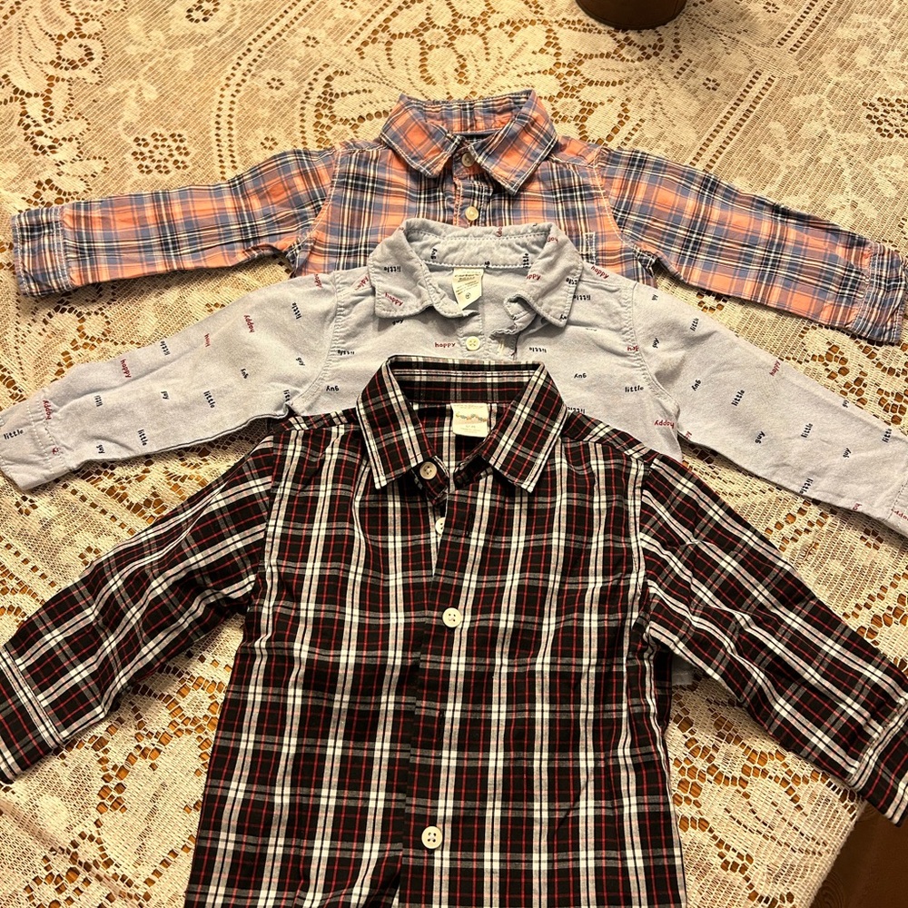 Kids Shirts Bundle. Plaid Button Down Shirts - Blue, Orange, Red